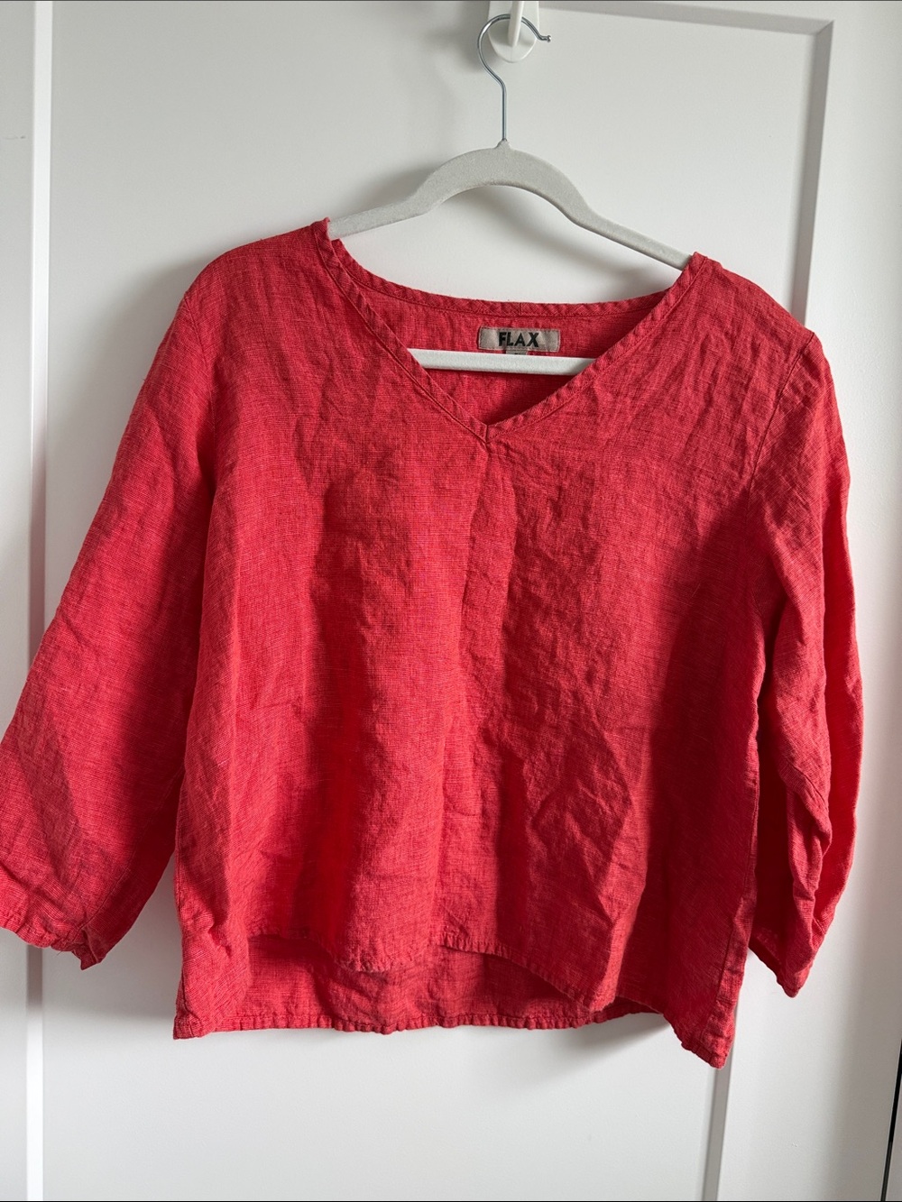 Flax Coral-Red V-Neck Linen Tunic